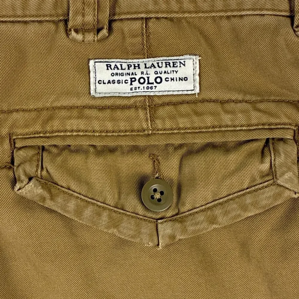 VTG Polo Ralph Lauren Cargo Shorts Mens 35 Tan Y2K Preppy Baggy Skate Military